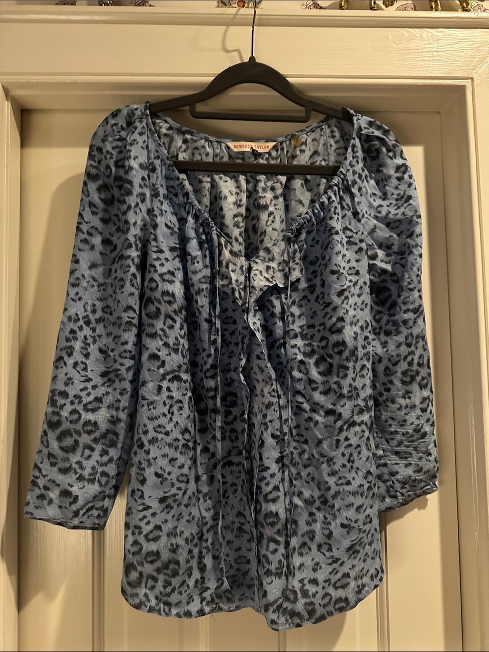 Rebecca Taylor Light Blue Leopard-Print Peasant Blouse